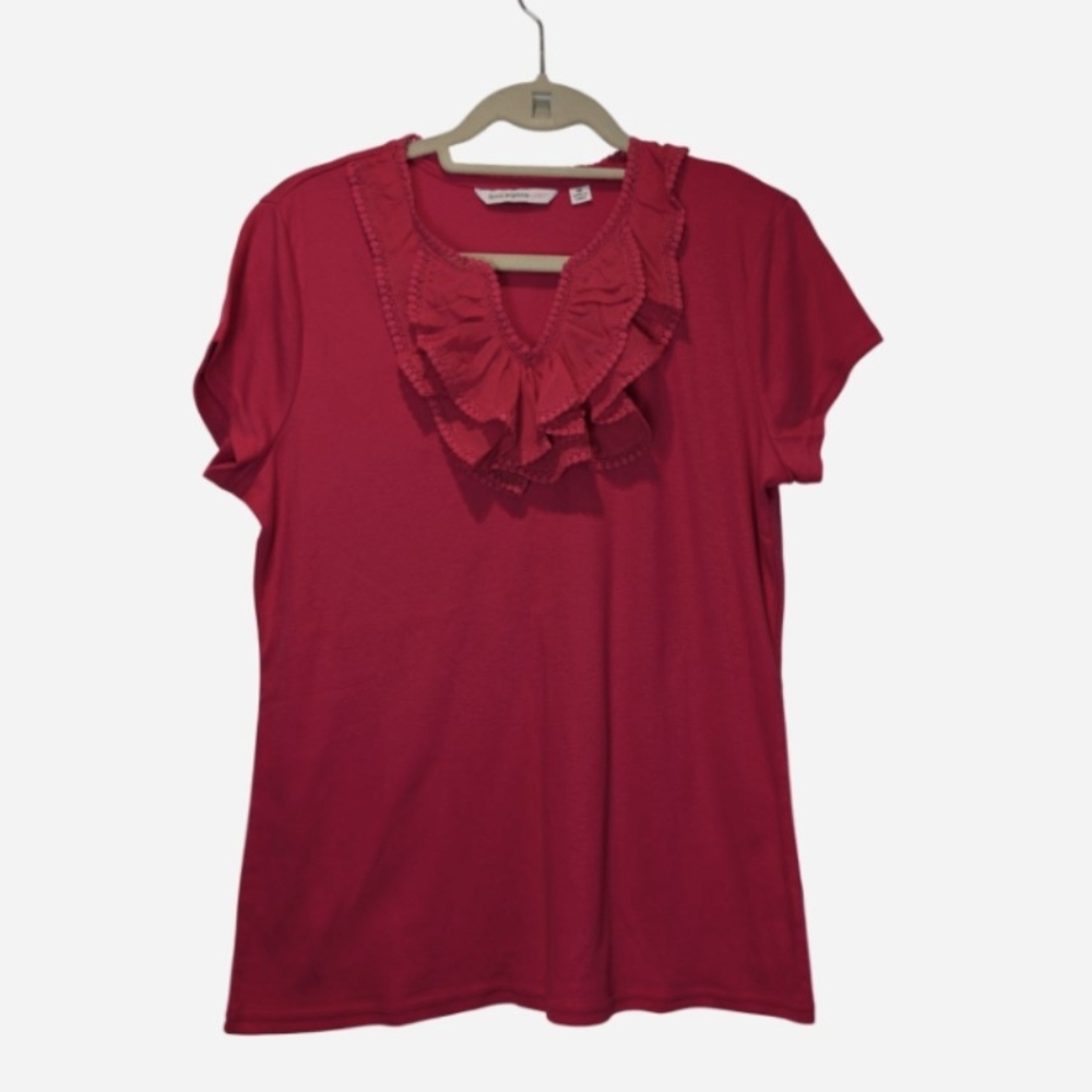 Pre-owned Isaac Mizrahi Red Ruffle Blouse